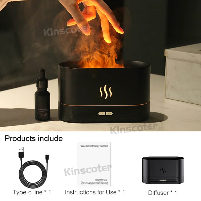 Kinscoter – Humidificador con Efecto de Llama y Difusor de Aroma con Luz LED Colorida
