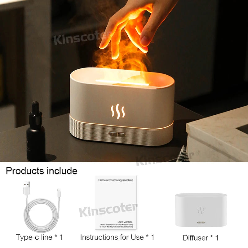 Kinscoter – Humidificador con Efecto de Llama y Difusor de Aroma con Luz LED Colorida