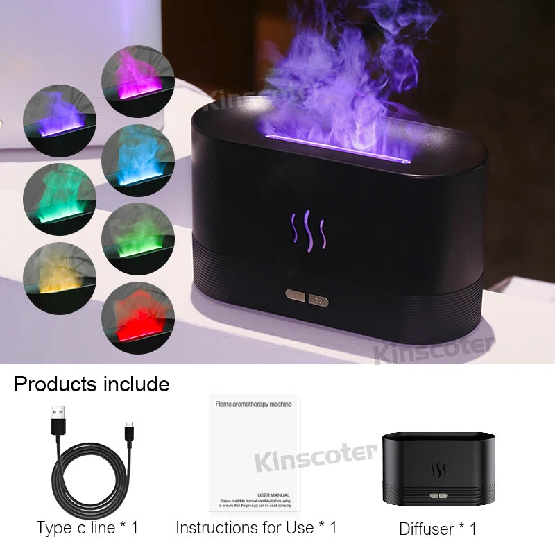 Kinscoter – Humidificador con Efecto de Llama y Difusor de Aroma con Luz LED Colorida