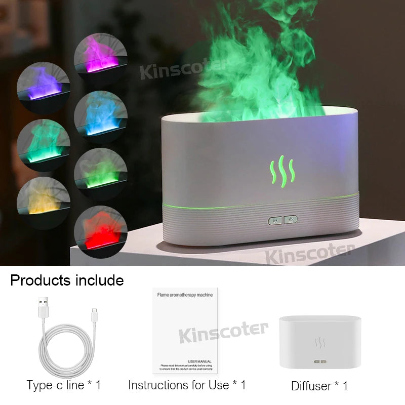 Kinscoter – Humidificador con Efecto de Llama y Difusor de Aroma con Luz LED Colorida
