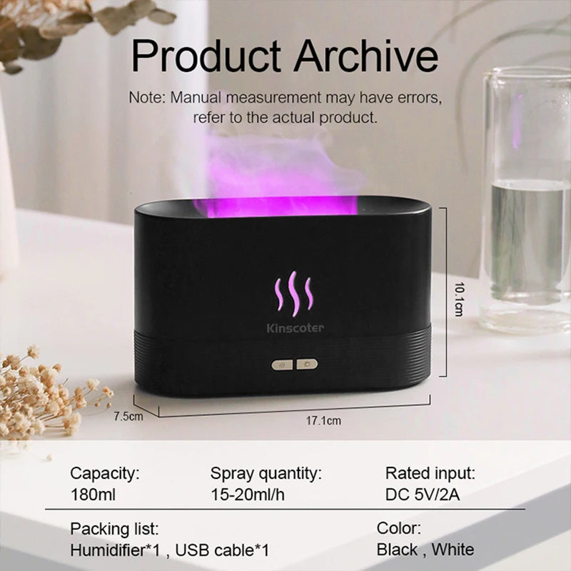 Kinscoter – Humidificador con Efecto de Llama y Difusor de Aroma con Luz LED Colorida