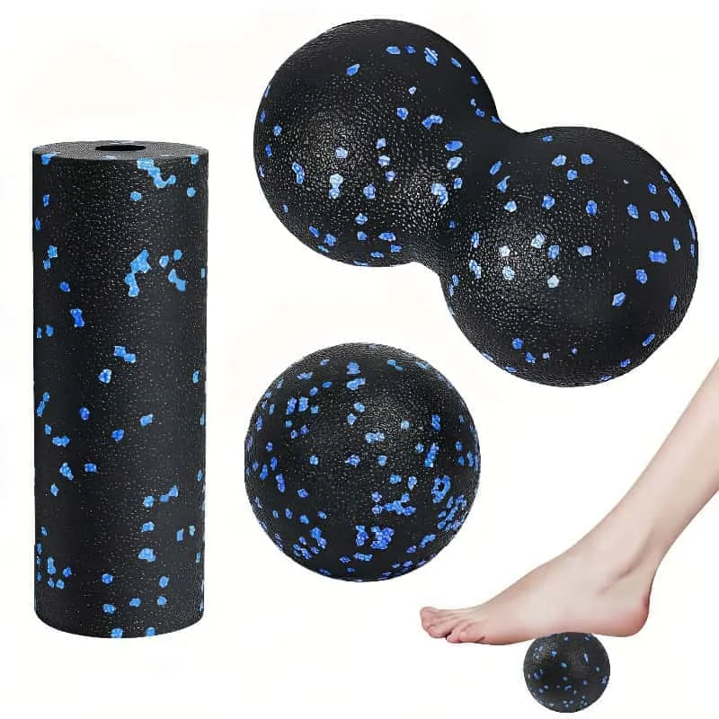 🌀 Set de Masaje Muscular 3 en 1 – Rodillo, Doble Bola y Pelota de Masaje