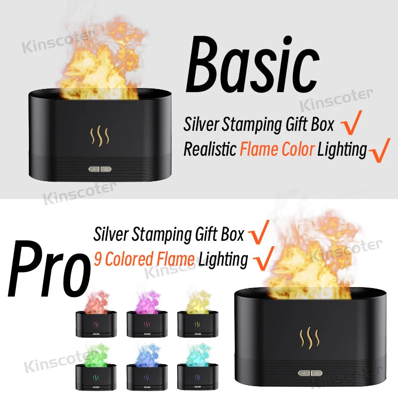 Kinscoter – Humidificador con Efecto de Llama y Difusor de Aroma con Luz LED Colorida
