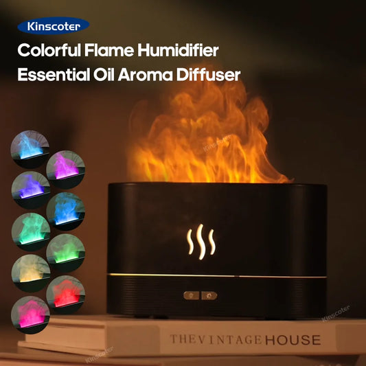 Kinscoter – Humidificador con Efecto de Llama y Difusor de Aroma con Luz LED Colorida