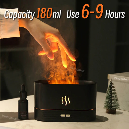 Kinscoter – Humidificador con Efecto de Llama y Difusor de Aroma con Luz LED Colorida